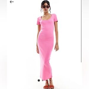 ASOS ribbed scoop neck maxi dress in pink size 14 NEW WITH TAGS